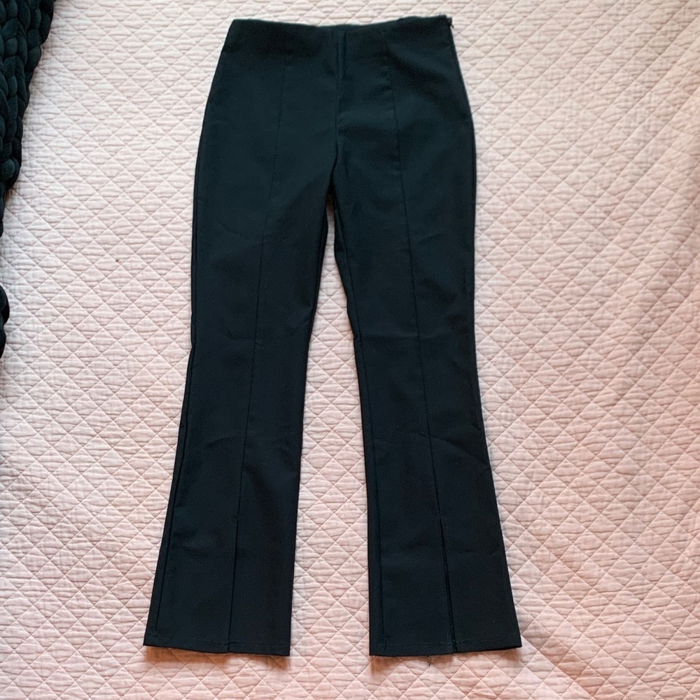 Neon Hart | Black High-Waisted Split Hem Flare Pants Trousers - Large